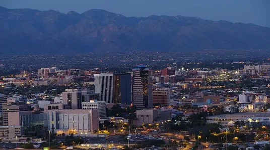 Downtown Tucson with the University of Arizona in the background.