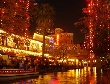 Christmas lights on the river walk