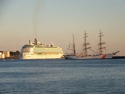 Cruise ship passing USCG Barque Eagle