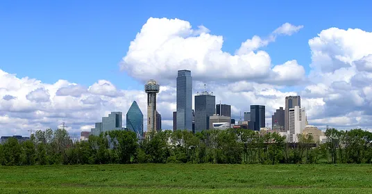 The Dallas skyline from the Trinity River Greenbelt Park