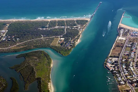 Aerial view of Fort Pierce inlet and nearby State Park