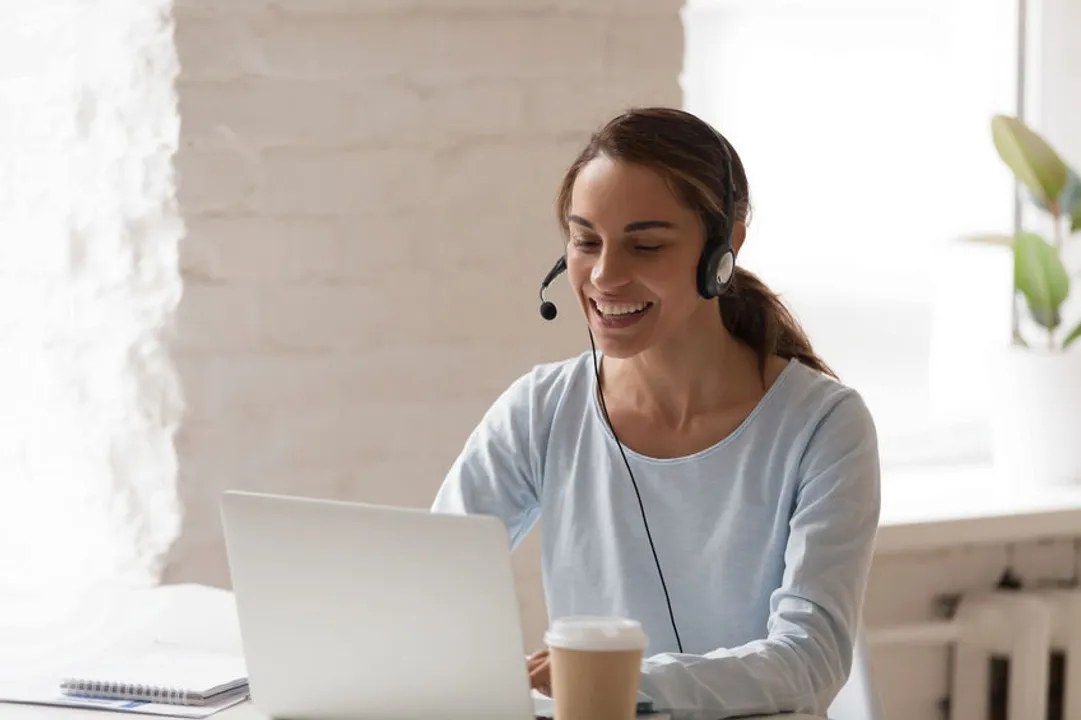 A healthcare provider sits for a virtual interview