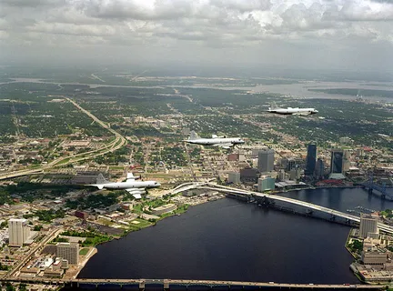 P-3 Orion aircraft from NAS Jacksonville fly over downtown Jacksonville