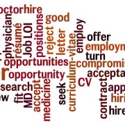 word cloud: job search, rejection, application, physician, medical doctor, employment, interview, application