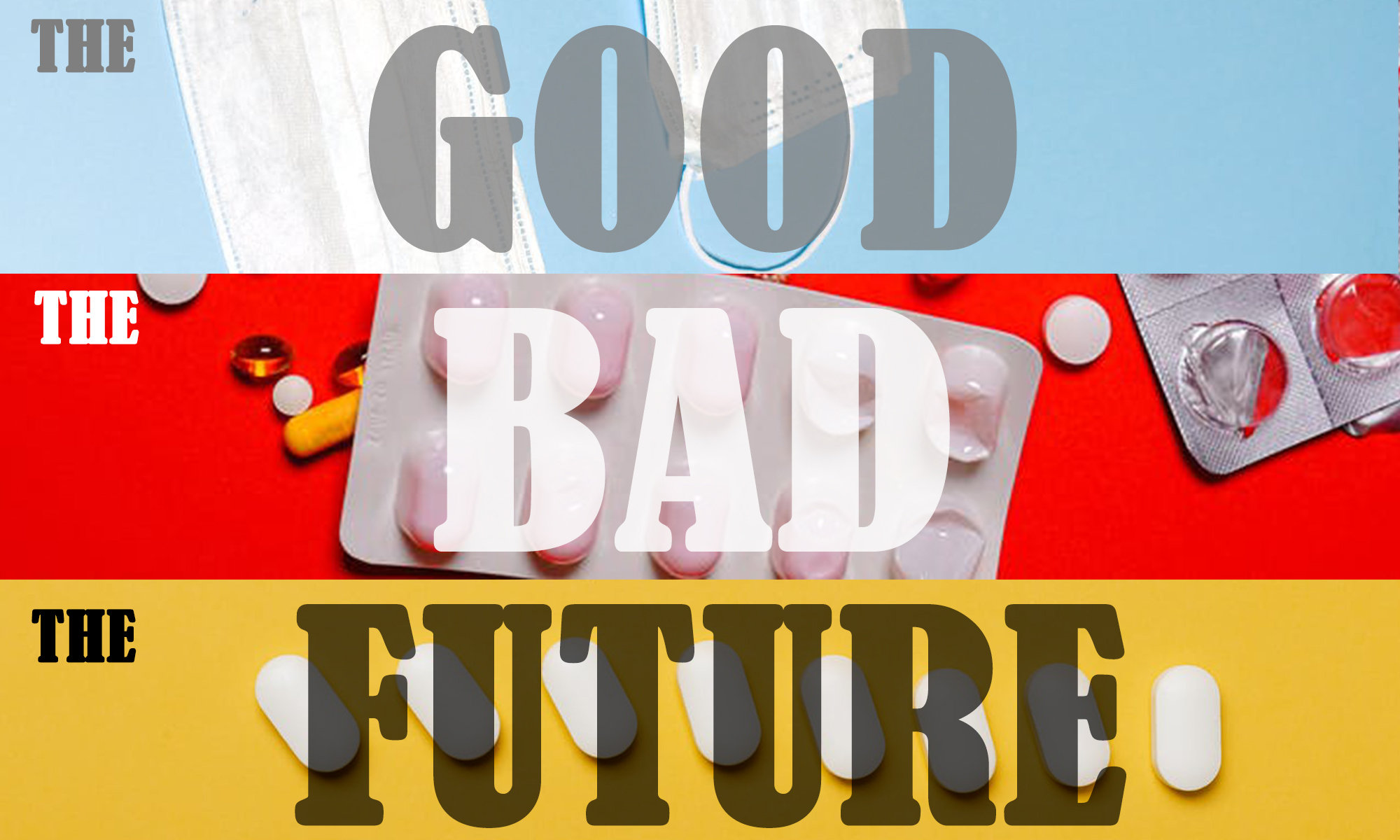 A graphic of three tiered images depicting the good, the bad and the future